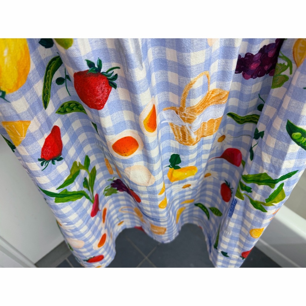 Lisa Says Gah Maeve Picnic Alfresco Midi Skirt Food Vegetable Blue Gingham 2XL - Picture 8 of 15